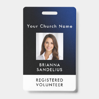 Personalized Modern Blue Church Volunteer Photo ID Ausweis