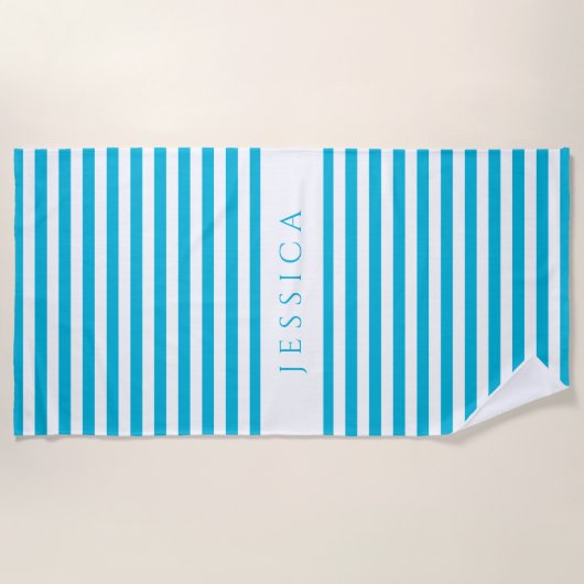 Personalized Modern Blue Striped Pattern Strandtuch (Vorderseite)