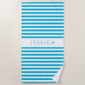 Personalized Modern Blue Striped Pattern Strandtuch (Vorderseite)