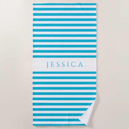 Personalized Modern Blue Striped Pattern Strandtuch (Vorderseite)