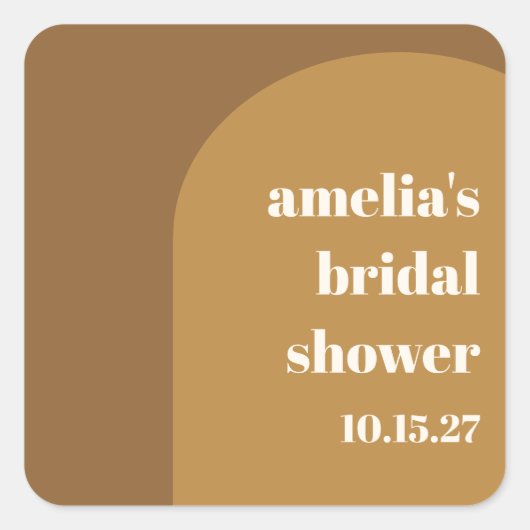 Personalized Modern Brown Retro Bridal Shower Quadratischer Aufkleber (Vorderseite)