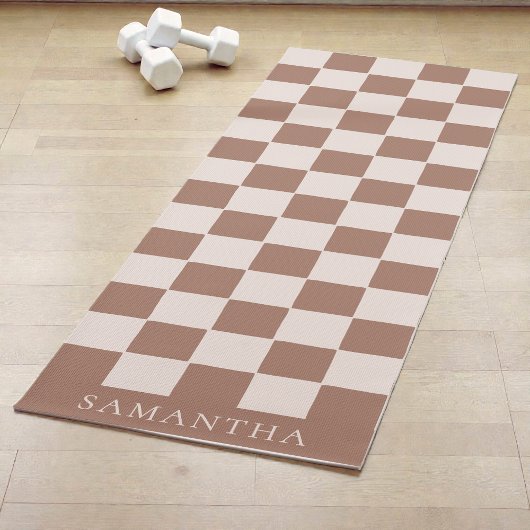 Personalized Modern Brown Simple Checkered Pattern Yogamatte