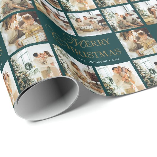 Personalized Modern Calligraphy Christmas Photo Geschenkpapier (Rolleneckpunkt)