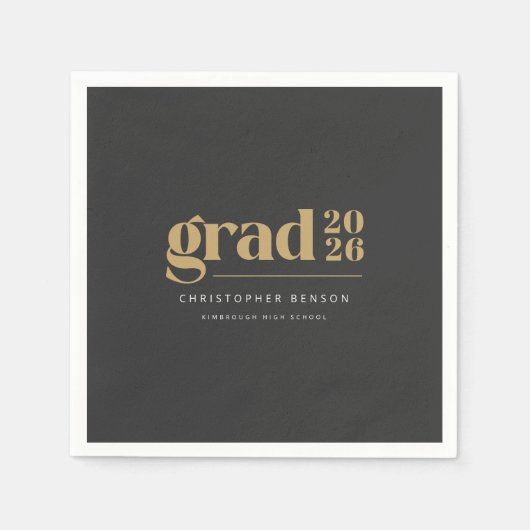 Personalized Modern Charcoal Gold 2026 Graduation Serviette (Vorderseite)