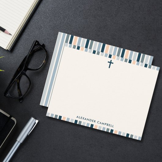 Personalized Modern Christian Striped Cross Mitteilungskarte