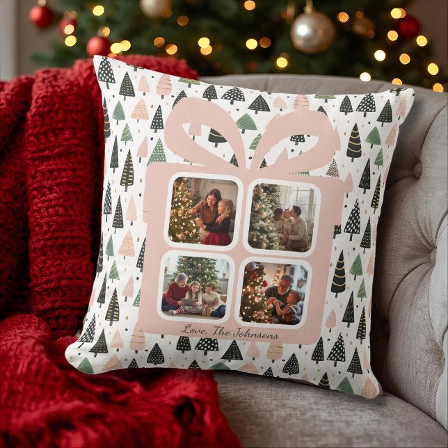 Personalized Modern Christmas Gift Box Photo Kissen (Von Creator hochgeladen)
