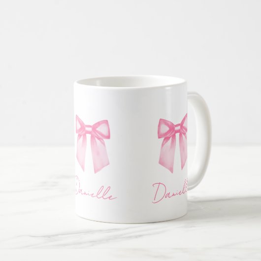 Personalized Modern Elegant Pink Bow Name Mug Kaffeetasse (VorderseiteRechts)
