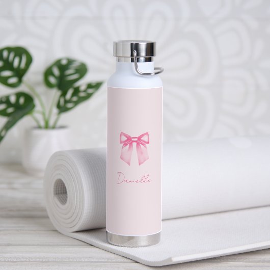 Personalized Modern Elegant Pink Bow Name Trinkflasche (Yoga (gedreht))