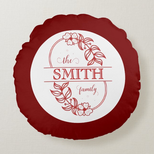  Personalized Modern Floral Family Name Monogram Rundes Kissen (Vorderseite)