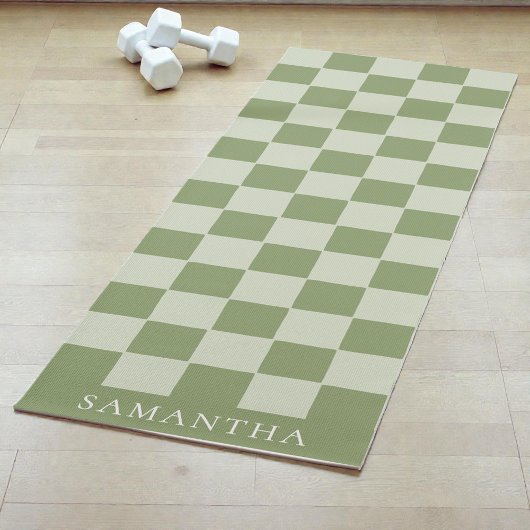 Personalized Modern Green Simple Checkered Pattern Yogamatte