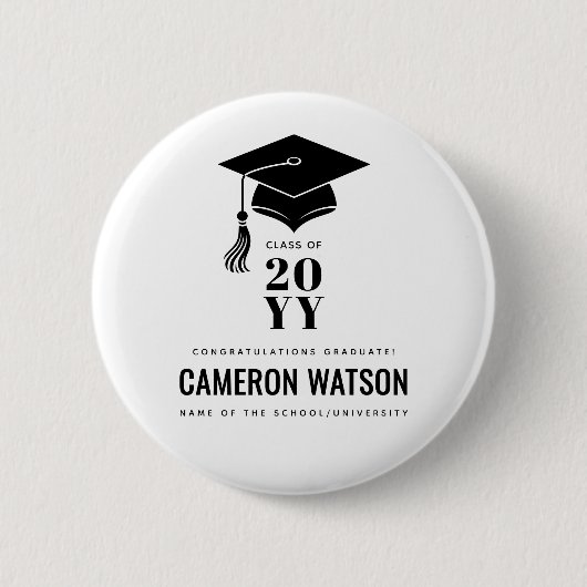 Personalized Modern Hat and Tassel Graduation Button (Vorderseite)