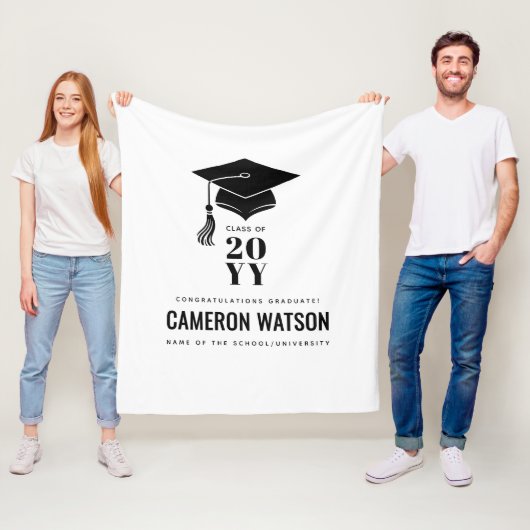Personalized Modern Hat and Tassel Graduation Fleecedecke (Beispiel)