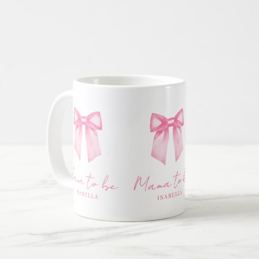 Personalized Modern Mama To Be Pink Bow Mug Kaffeetasse (Vorderseite Links)