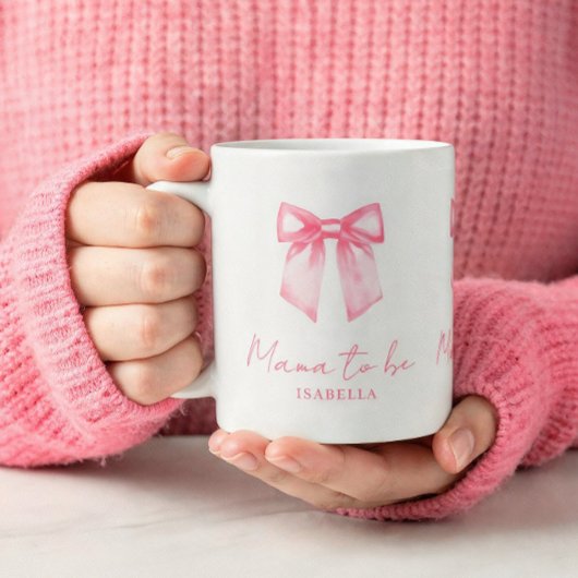 Personalized Modern Mama To Be Pink Bow Mug Kaffeetasse