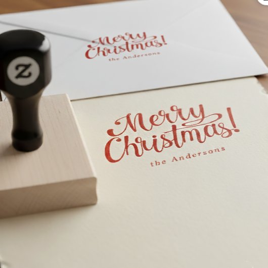 Personalized Modern Merry Christmas Family Stamp   Gummistempel