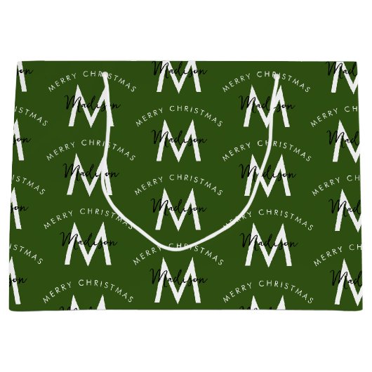 Personalized Modern Merry Christmas Green Monogram Große Geschenktüte (Vorderseite)