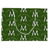 Personalized Modern Merry Christmas Green Monogram Große Geschenktüte (Rückseite)