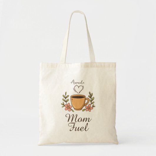 Personalized Modern “Mom Fuel” Coffee Cup Tote Bag Tragetasche (Vorne)