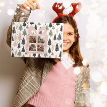 Personalized Modern Pink Christmas Photo Gift Bag