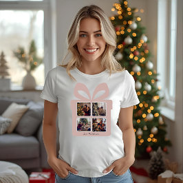 Personalized Modern Pink Christmas Photo Gift Box T-Shirt