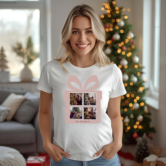 Personalized Modern Pink Christmas Photo Gift Box T-Shirt