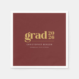 Personalized Modern Red Gold 2026 Graduation Serviette