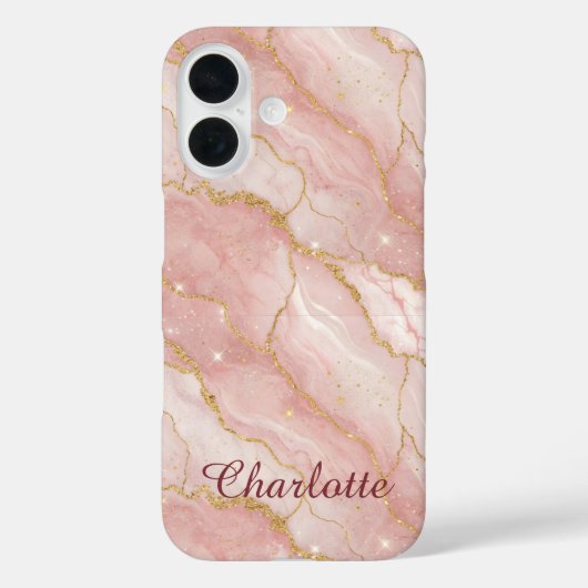 Personalized Modern Rose Quartz Marble Gold Case-Mate iPhone Hülle (Rückseite)