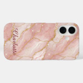 Personalized Modern Rose Quartz Marble Gold Case-Mate iPhone Hülle (Rückseite (Horizontal))