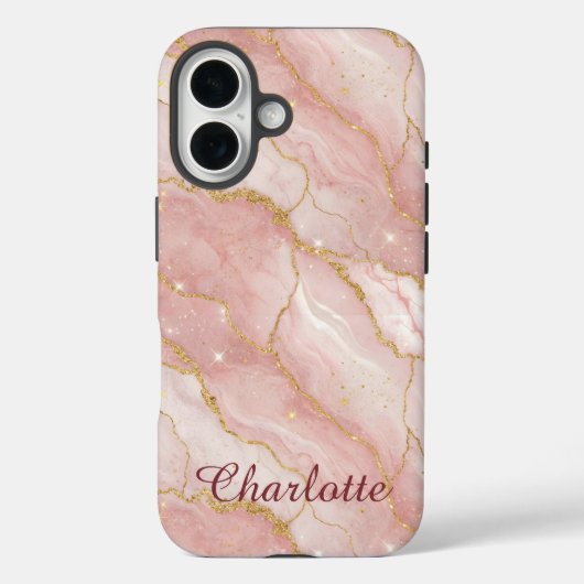Personalized Modern Rose Quartz Marble Gold Case-Mate iPhone Hülle (Rückseite)