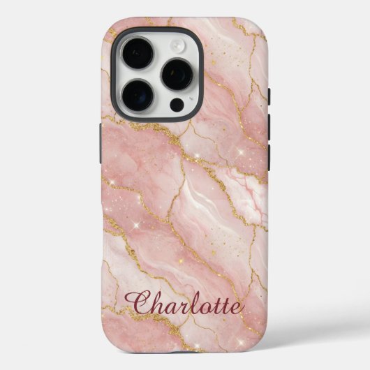 Personalized Modern Rose Quartz Marble Gold Case-Mate iPhone Hülle (Rückseite)