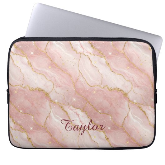 Personalized Modern Rose Quartz Marble Gold Glitte Laptopschutzhülle (Vorderseite)