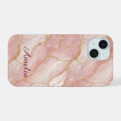 Personalized Modern Rose Quartz Marble Gold iPhone 15 Hülle (Rückseite (Horizontal))