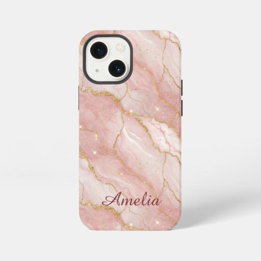 Personalized Modern Rose Quartz Marble Gold iPhone Hülle (Rückseite)