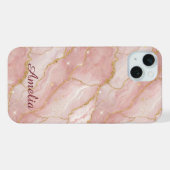Personalized Modern Rose Quartz Marble Gold iPhone Hülle (Rückseite (Horizontal))