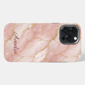 Personalized Modern Rose Quartz Marble Gold iPhone Hülle (Rückseite (Horizontal))