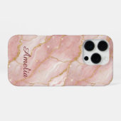 Personalized Modern Rose Quartz Marble Gold iPhone Hülle (Rückseite (Horizontal))