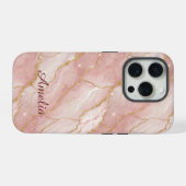 Personalized Modern Rose Quartz Marble Gold iPhone Hülle (Rückseite (Horizontal))