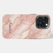 Personalized Modern Rose Quartz Marble Gold iPhone Hülle (Rückseite (Horizontal))
