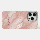Personalized Modern Rose Quartz Marble Gold iPhone Hülle (Rückseite (Horizontal))