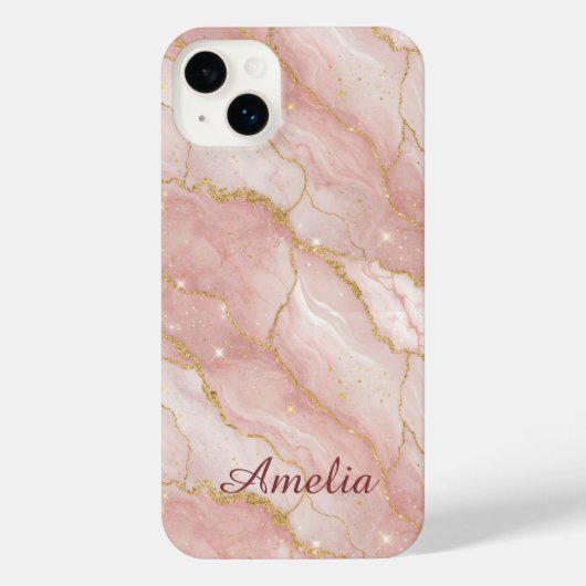 Personalized Modern Rose Quartz Marble Gold iPhone Hülle (Rückseite)