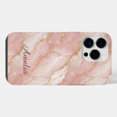 Personalized Modern Rose Quartz Marble Gold iPhone Hülle (Rückseite (Horizontal))