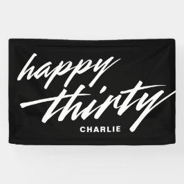 Personalized Modern Script Black 30th Birthday Banner