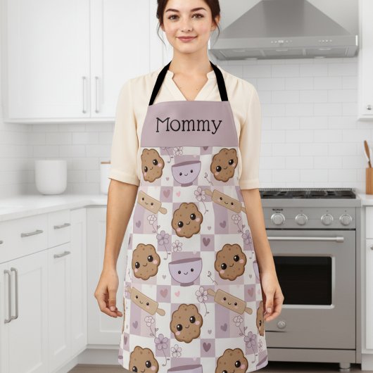 Personalized Mom Apron Kawaii Cookie Gingham Bake Schürze
