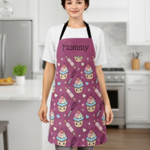 Personalized Mom Apron Kawaii Pink Blue Cupcake