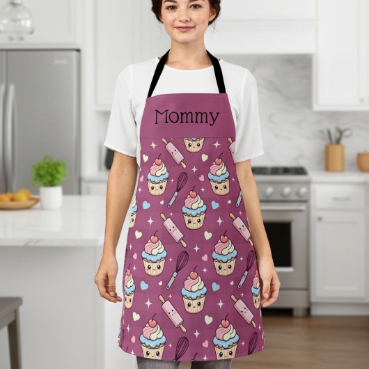 Personalized Mom Apron Kawaii Pink Blue Cupcake Schürze