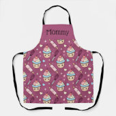Personalized Mom Apron Kawaii Pink Blue Cupcake Schürze (Vorderseite)