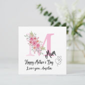 Personalized Mom Initial Floral Flat Card Karte (Stehend Vorderseite)