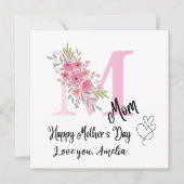 Personalized Mom Initial Floral Flat Card Karte (Vorderseite)