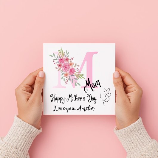 Personalized Mom Initial Floral Flat Card Karte