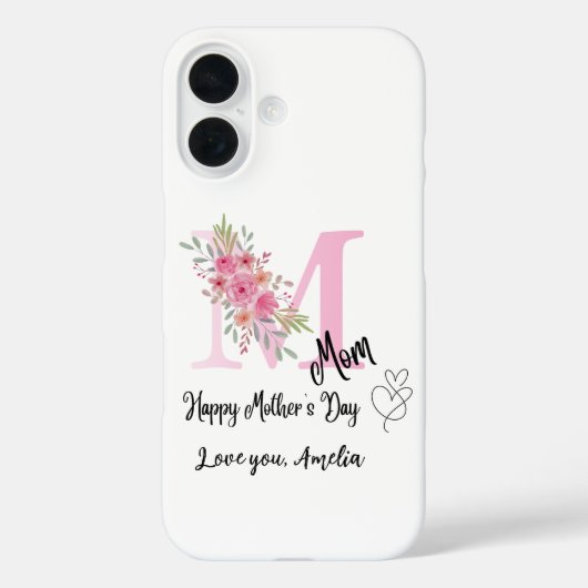 Personalized Mom Initial iPhone 16 Case (Rückseite)